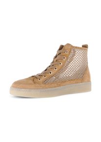 Plateausneaker Gabor, Damen, Gr. 44, Textil, braun (hellbraun), Textil, Ziegenveloursleder, Schuhe Plateausneaker, Schn&uuml;rschuh, Freizeitschuh, High-Top-Sneaker mit modischer Stickerei