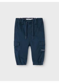 Cargohose name it "NBMBEN CARGO R TWI PANT 1771-HI NOOS", Jungen, Gr. 62, N-Gr, blau (navy blazer), Web, Obermaterial: 98% Baumwolle, 2% Elasthan, unifarben, relaxed fit kn&ouml;chellang, Hosen Cargohose
