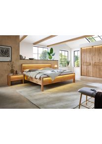 Massivholzbett Home Affaire "Ambroise aus Wildeiche", braun, B:169cm H:97cm L:234cm, Betten, Massivholzbett, inkl. LED-Beleuchtung, wahlweise auch in &Uuml;berl&auml;nge erh&auml;ltlich