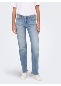 Straight-Jeans Only "ONLBLUSH MID STRAIGHT DNM TAI467 NOOS", Damen, Gr. S, L&auml;nge 34, light blau denim, Denim/Jeans, Obermaterial: 92% Baumwolle, 6% Elastomultiester, 2% Elasthan, unifarben, lang, Jeans Straight-Jeans, 5-Pocket Style