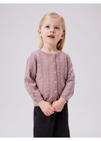 Strickjacke name it "NMFBANNI f&uuml;r M&auml;dchen mit Ajour-Strick und Rippb&uuml;ndchen", M&auml;dchen, Gr. 98, rosa (deauville mauve), Feinstrick, Obermaterial: 100% Baumwolle, unifarben, normal normal, Rundhals, Rippstrickb&uuml;ndchen, Strickjacken Strickjacke, unifarben, casual, regular fit, Baumwolle, Rundhals