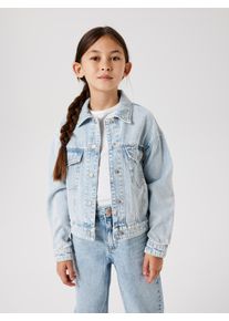 Jeansjacke name it "NKFMILA DNM JACKET 8510-ZA NOOS", M&auml;dchen, Gr. 134, blau (light blau bleached denim), Web, Obermaterial: 100% Baumwolle, Abriebeffekte, unifarben, regular fit h&uuml;ftlang, Manschette, Jacken Jeansjacke, in leicht verk&uuml;rzter, klassischer Form