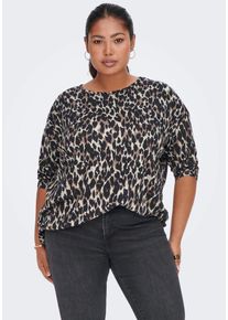 3/4-Arm-Shirt Only CARMAKOMA "CARALBA 3/4 TOP", Damen, Gr. M, braun (braun leo), Jersey, Obermaterial: 95% Polyester, 5% Elasthan, figurumspielend kniefrei, Rundhals, Shirts 3/4-Arm-Shirt