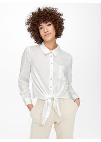Hemdbluse Only "ONLLECEY LS KNOT SHIRT NOOS WVN", Damen, Gr. S, wei&szlig; (cloud dancer), Web, Obermaterial: 63% Polyester, 27% Viskose, 10% Nylon, gestreift, regular fit kurz, Manschette, Blusen Hemdbluse