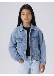 Jeansjacke name it "NKFMILA DNM JACKET 8510-ZA NOOS", M&auml;dchen, Gr. 146, medium blau denim, Web, Obermaterial: 100% Baumwolle, Abriebeffekte, unifarben, regular fit h&uuml;ftlang, Manschette, Jacken Jeansjacke, in leicht verk&uuml;rzter, klassischer Form