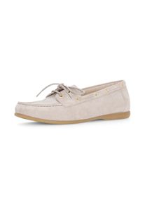 Bootsschuh Gabor, Damen, Gr. 43, natur, Veloursleder, unifarben, Schuhe Bootsschuh, Flats, Schlupfschuh, Slipper, mit Mokassinnaht