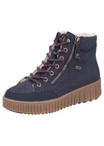 Winterboots Rieker, Damen, Gr. 40, blau (dunkelblau), Nubuklederimitat, unifarben, Schuhe Winterboots, Plateaustiefelette, Schn&uuml;rboots mit Warmfutter und TEX-Ausstattung