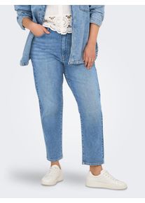 High-waist-Jeans Only CARMAKOMA "CAREMILY STRETCH HW ST AK DNM CRO005", Damen, Gr. 46, L&auml;nge 32, blau (medium blau denim), Denim/Jeans, Obermaterial: 99% Baumwolle, 1% Elasthan, unifarben, straight fit, Jeans High-waist-Jeans