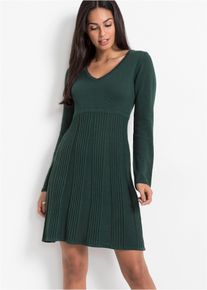 Strickkleid bonprix, Damen, Gr. 44/46 (L), N-Gr, Langarm, gr&uuml;n (tiefgr&uuml;n), Obermaterial: 50% Baumwolle, 50% Polyacryl, A-Linie, Kleider Strickkleid, f&uuml;r stilvollen Auftritt, aus Baumwolle und Polyacryl, mit Rippen-Mix