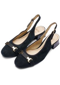 Slingpumps Ara "GRAZ", Damen, Gr. 4 (37), schwarz, Ziegenveloursleder, gl&auml;nzend, unifarben, Schuhe Slingpumps, Blockabsatz, Businessschuh, mit verstellbarer Schnalle, H-Weite