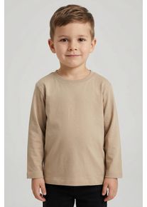 Langarmshirt name it "NMMVOBBO LS NREG TOP NOOS", Jungen, Gr. 110, beige (pure cashmere), Jersey, Obermaterial: 100% Baumwolle, unifarben, normal normal, Rundhals, abgesteppte Kante, Shirts Langarmshirt, in Basic-Form