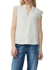 Blusentop QS, Damen, Gr. 38, wei&szlig;, Web, Obermaterial: 100% Viskose, unifarben, kurz, tiefer V-Ausschnitt, Blusen Blusentop, mit Spitzen-Detail