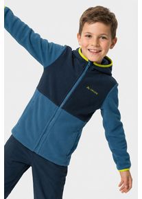 Kapuzenfleecejacke Vaude "Kids Pulex Hooded Jacket II", Kinder, Gr. 134 (140), blau (ultramarine), Fleece, Obermaterial: 100% Polyester, unifarben mit Farbeinsatz, normal, hoch geschlossener Ausschnitt, eingesetzt elastischer Bund, Jacken Kapuzenfleecejacke, mit Kapuze, atmungsaktives Material, mit Eingrifftaschen