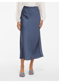 Maxirock Vila "VIELLETTE HW LONG SKIRT - NOOS", Damen, Gr. 38, blau (vintage indigo), Web, Obermaterial: 100% Polyester, unifarben, Basic schmal wadenlang, R&ouml;cke Maxirock, Kunstfaser