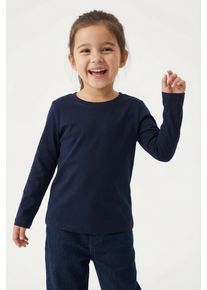 Langarmshirt name it "NMFVIBBI LS TOP NOOS", M&auml;dchen, Gr. 122/128, blau (schwarz sapphire), Jersey, Obermaterial: 95% Baumwolle, 5% Elasthan, unifarben, normal h&uuml;ftlang, Rundhals, Shirts Langarmshirt