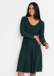 Strickkleid bonprix "Strickkleid aus flie&szlig;endem Viskose-Mix", Damen, Gr. 44/46 (L), N-Gr, gr&uuml;n (tiefgr&uuml;n, schwarz), Obermaterial: 80% Viskose, 20% Polyester, ausgestellt, Kleider Strickkleid, f&uuml;r besondere Anl&auml;sse, aus Viskose-Mix, ausgestellte Passform