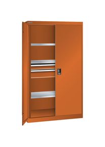 ESD-Schwerlastschrank, H 1950 mm, 3 Fachb&ouml;den, 2 Schubladen, BxT 1100 x 641 mm, orange LISTA