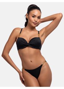 B&uuml;gel-Bandeau-Bikini-Top Dorina "Filao", Damen, Gr. 85, Cup E, schwarz, Obermaterial: 84% Polyester, 16% Elasthan, unifarben, Bikini-Oberteile B&uuml;gel-Bandeau-Bikini-Top, mit modischen goldfarbenen Kettendetails