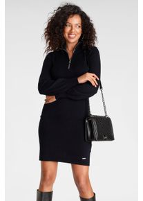 Strickkleid Laura Scott, Damen, Gr. 48, N-Gr, schwarz, Strick, Obermaterial: 70% Viskose, 30% Polyamid, clean, unifarben, figurbetont kurz, B&uuml;ndchen, Kleider Strickkleid, mit Troyer Kragen in Mini Form