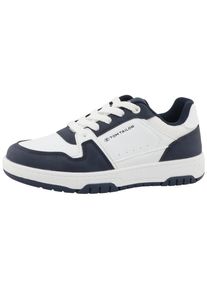Plateausneaker Tom Tailor, Damen, Gr. 31, blau (wei&szlig;, navy), Lederimitat, Textil, Schuhe Plateausneaker, Freizeitschuh, Halbschuh, Schn&uuml;rschuh mit Kontrastbesatz