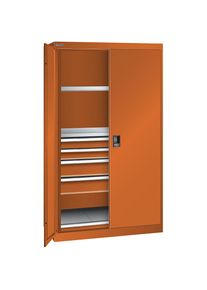ESD-Schwerlastschrank, H 1950 mm, 2 Fachb&ouml;den, 4 Schubladen, 1 Auszugboden, BxT 1100 x 641 mm, orange LISTA