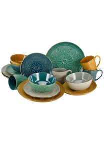 Creatable Kombiservice, Creme, Gelb, Petrol, Smaragdgr&uuml;n, Keramik, 16-teilig, orientalisch, 300 ml,400 ml, Geschirr, Geschirrsets, Kombiservice