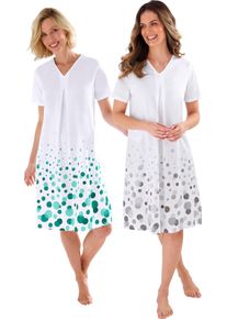 w&auml;schepur Damen Nachthemden wei&szlig;-blaugr&uuml;n-bedruckt + wei&szlig;-hellgrau-bedruckt Gr&ouml;&szlig;e 52/54