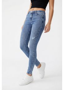Skinny-fit-Jeans Only "ONLPOWER MID WASIST PUSH UP AZ", Damen, Gr. L (40), L&auml;nge 30, light blau denim, Denim/Jeans, Obermaterial: 92% Baumwolle, 6% Polyester, 2% Elasthan, Destroyed-Effekte, unifarben, skinny fit normal, Jeans Skinny-fit-Jeans, mit Destroyed-Details