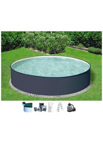 Rundpool Konifera "GOMERA I", grau (anthrazit), H:120cm &Oslash;:450cm, Schwimmbecken, Rundpool, Aufstellbecken inkl. Sicherheitsleiter in versch. Gr&ouml;&szlig;en