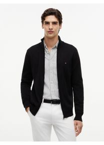 Strickjacke Tommy Hilfiger "ESSENTIAL COTTON ZIP THRU", Herren, Gr. XL, schwarz, Strick, Obermaterial: 100% Baumwolle, regular fit h&uuml;ftlang, Rippstrickb&uuml;ndchen, Strickjacken Strickjacke, mit Logostickerei