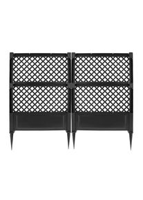 Spalier KHW, grau (anthrazit), B:200cm H:140cm T:6cm, Kunststoff, Rankhilfen, Spalier, 2er-Set mit Erdspie&szlig;en, BxTxH: 100x6x140 cm