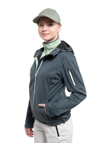 Softshelljacke Icepeak "D SOFTSHELLJACKE BRIDGEWATER", Damen, Gr. 46, gr&uuml;n (schwarz olive), Softshell, Obermaterial: 100% Polyester, unifarben mit Farbeinsatz, hoch geschlossener Ausschnitt, eingesetzt eingefasste Kante, Jacken Softshelljacke, f&uuml;r vielseitige Outdoor-Aktivit&auml;ten, aus Polyester, mit Kapuze