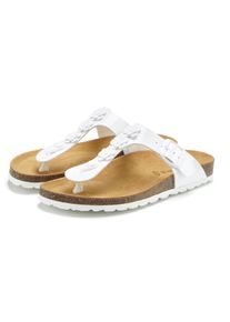 Zehentrenner Lascana "Sandale, Pantolette, offener Schuh, Sommerschuh", Damen, Gr. 42, Textil, wei&szlig; (wei&szlig; lack), Obermaterial: 100% Lederimitat. Decksohle: 100% Rindsleder. Futter: 100% Textilmaterial. Laufsohle: 100% Synthetik, gl&auml;nzend, Schuhe Zehentrenner, mit komfortablem Korkfu&szlig;bett