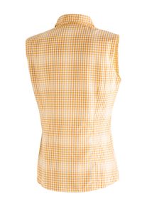 Funktionsbluse Maier Sports "Paloma", Damen, Gr. 46, gelb (sonnengelb), 85% Polyester, 15% Viscose, Blusen Funktionsbluse, &auml;rmellose Damen Bluse, sommerliches Blusen-Shirt, Karobluse, Reg. Fit