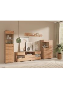 Wohnwand OTTO HOME "VETRO: besteht aus 2 Vitrinen, 1 Sideboard & 1 Wandregal, Wohnzimmer.", braun (eichefarben), Kastenm&ouml;bel-Sets, Wohnwand, Breite:320cm, T&uuml;ren mit Glaseins&auml;tzen, Kabeldurchf&uuml;hrung in Sideboard