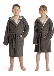 Kinderbademantel Kangaroos "Dalia, Ideal f&uuml;r Zuhause, Schwimmbad oder im Urlaub" Gr. 128, anthrazit, L:84cm, Veloursfrottier, Hausm&auml;ntel, Kinderbademantel, Uni-Farben mit Streifen