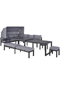 Amatio Loungegarnitur, Dunkelgrau, Dunkelbraun, Metall, Glas, Textil, 19-teilig, F&uuml;llung: Schaumstoff,Polyester, 360x65x152 cm, Gartenm&ouml;bel, Loungem&ouml;bel, Loungegarnituren