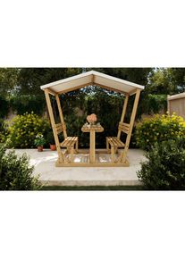 Ambia Garden Gartenset, Creme, Akaziefarben, Holz, Textil, 3-teilig, Akazie, massiv, 210x183x120 cm, wetterfest, Gartenm&ouml;bel, Gartengarnituren