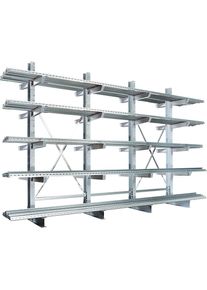 Kragarmregal, doppelseitig, feuerverzinkt, HxBxT 4550 x 4500 x (2 x 750) mm