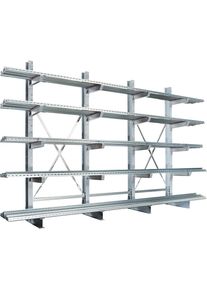 Kragarmregal, einseitig, feuerverzinkt, HxBxT 4550 x 4500 x 750 mm