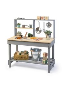 Muddy Buddy Matschk&uuml;che, Grau, Naturfarben, Holz, Metall, Zypresse, massiv, 40x90x80 cm, EN 71, mit Holzschutz vorbehandelt, Spielzeug, Holzspielzeug
