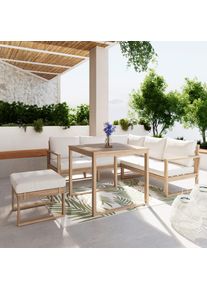 Dining-Loungeset Anouk Creme Holz/Outdoorstoff