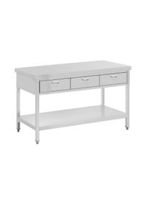 Rozsdamentes ac&eacute;l munkasztal - PREMIUM - 150 x 60 cm - 400 kg - 3 fi&oacute;k - ROYAL CATERING RCAT-150/60-D