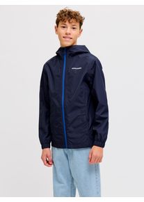 Jack & Jones Regenjacke JACK & JONES JUNIOR "JJEFLYNN RAIN JACKET SN JNR", Kinder, Gr. 152, navy blazer detail:surf the web zipper, Web, Obermaterial: 100% Polyester, unifarben mit Farbeinsatz, regular fit normal, elastischer Bund, Jacken Regenjacke