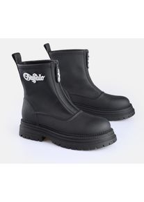 Gummistiefel Buffalo "LENNOX RAIN ZIP", Damen, Gr. 37, schwarz, Lederimitat, Schuhe Gummistiefel, Gummistiefelette, Festivalboots, Plateauboots mit Front-Rei&szlig;verschluss