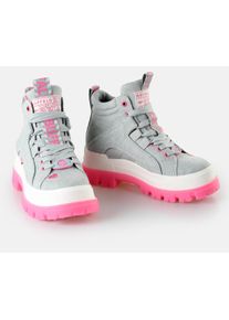 Schn&uuml;rboots Buffalo, Damen, Gr. 41, grau (hellgrau, pink), Baumwolle, kontrastfarbene Details, Schuhe Schn&uuml;rboots, Freizeitschuh, High Top-Sneaker, mit Logoschriftz&uuml;gen