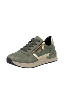 Sneaker Rieker, Damen, Gr. 39, gr&uuml;n (oliv, goldfarben), Lederimitat, Textil, unifarben mit Farbeinsatz, Schuhe Sneaker, Freizeitschuh, Schn&uuml;rschuh, Halbschuh mit modischen Akzenten