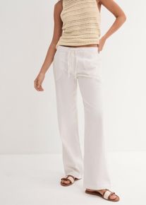 Leinenhose bonprix, Damen, Gr. 44, N-Gr, wei&szlig;, Web, Obermaterial: 55% Leinen, 45% Baumwolle, unifarben, loose fit lang, Hosen Leinenhose, Loose Fit, mit Kordelzugbund, mit Eingrifftaschen, mit Ges&auml;&szlig;taschen