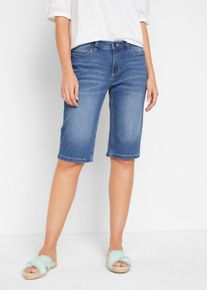 Straight-Jeans bonprix, Damen, Gr. 42, N-Gr, blau (hellblau denim used), Denim/Jeans, Obermaterial: 95% Baumwolle, 4% Polyester, 1% Elasthan, unifarben, slim fit knielang, Jeans Straight-Jeans, Slim fit Passform, aus Baumwollmischung, mit Eingrifftaschen