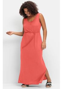 sheego Dames Maxi-jurk met bindceintuur in langoustine ,maat 56, Witt, 95% Viscose, 5% Elastan
